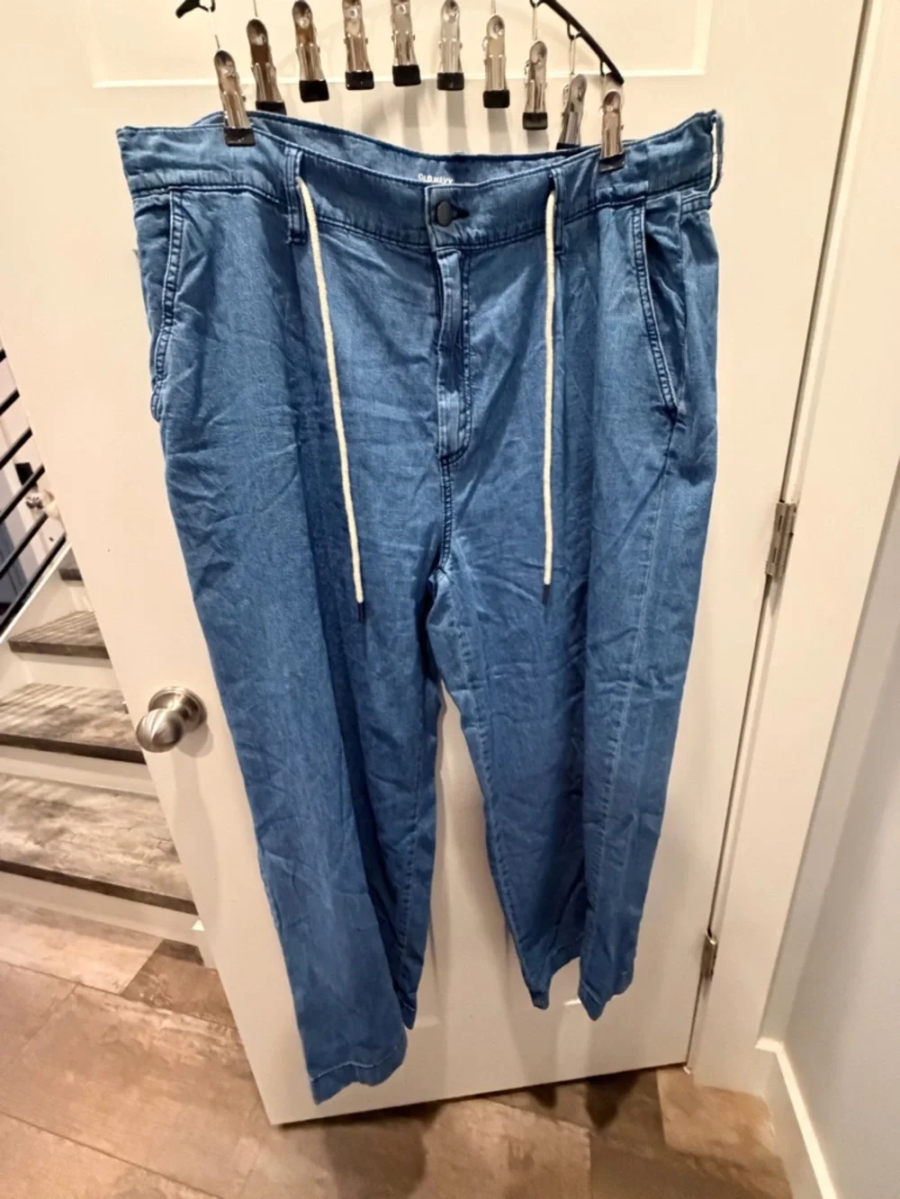 Old Navy Wide Leg Jeans Women Size 18 High Rise Drawstring Drapey Denim